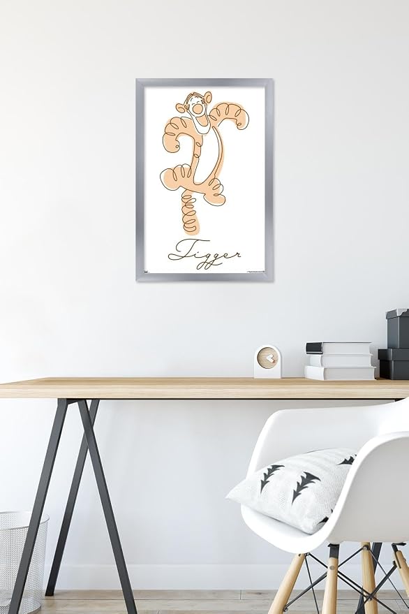 Trends International Disney Simple Moments Line Art - Tigger Wall Poster, 22.4L x 14.7W, Silver Framed Version