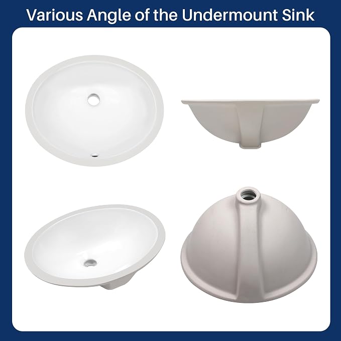 Enbol 15x12 inch Oval Undermount Ceramic Bathroom Sink - White Porcelain Vessel Lavatory Basin with Overflow, Countertop Vanity Sink ECU1512