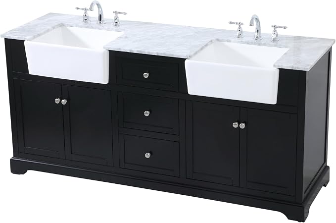 72 Double Bathroom Vanity, with Carrara White Marble Top Soft-Close, Black