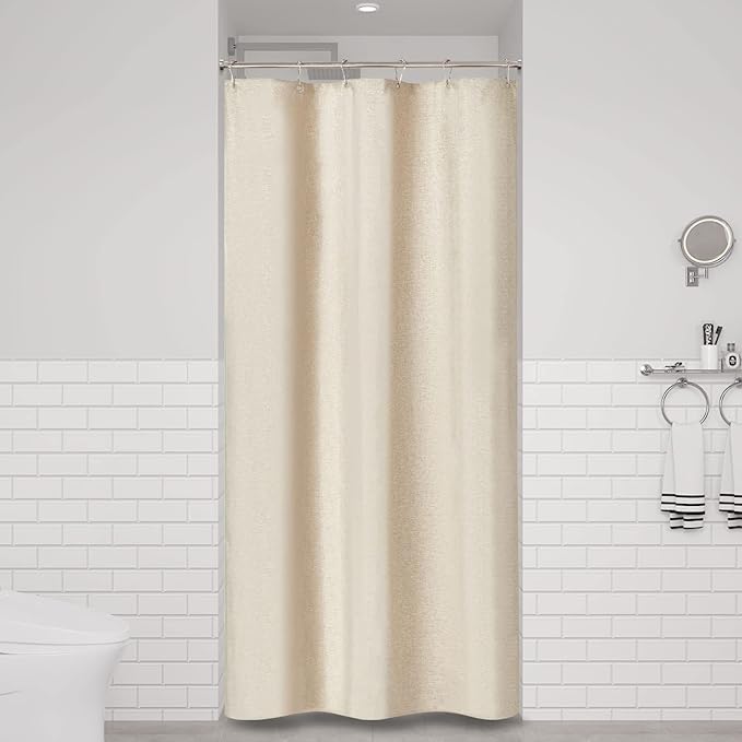 Stall Linen Textured Waterproof Shower Curtain Set, 36x72, Beige/Cream | Half Size, 230GSM Polyester, Heavy Duty Fabric, Weighted Hem, 6 Plastic Hooks, Modern Luxury Hotel Style, Machine Washable