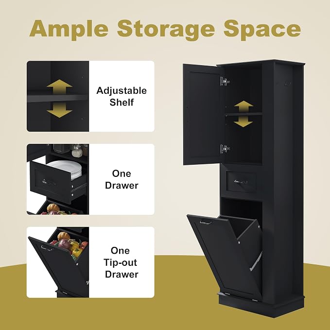 Merax 68" Bathroom Storage Cabinet with One Door, One Drawer and Laundry Hamper, Left or Right Orientation Available, Adjustable Shelf, Black