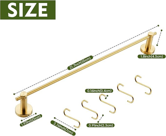 22 Inch Bathroom Towel Rack with 5 Hooks for Hanging Items Wall Mounted Hangers for Kitchen Bathroom and Bedroom Wall (Brushed Gold) YIGUANXIN
