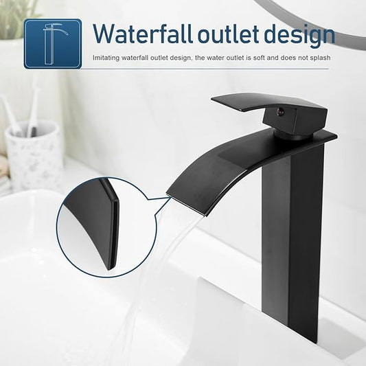 Vessel Sink Faucet Black Bathroom Faucets Tall Waterfall Bathroom Bowl Sink Faucet Rv Lavatory Faucet with Supply Hose