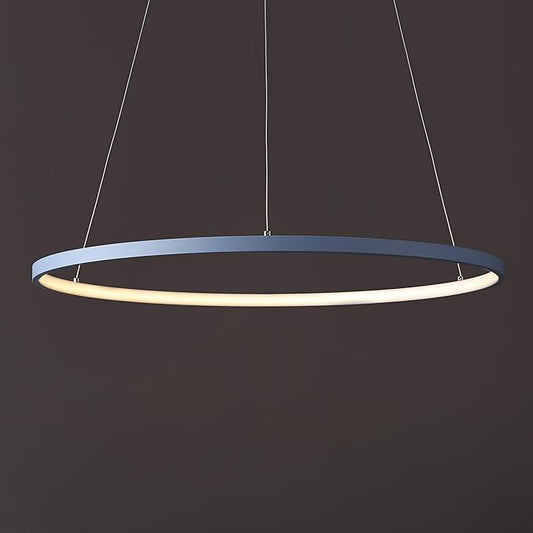 JONATHAN Y 23.75" Blue Modern Integrated LED Pendant Light, Dimmable Round Hoop Chandelier for Kitchen Island, Dining Room, Adjustable Height Metal Hanging Light (JYL7203D)