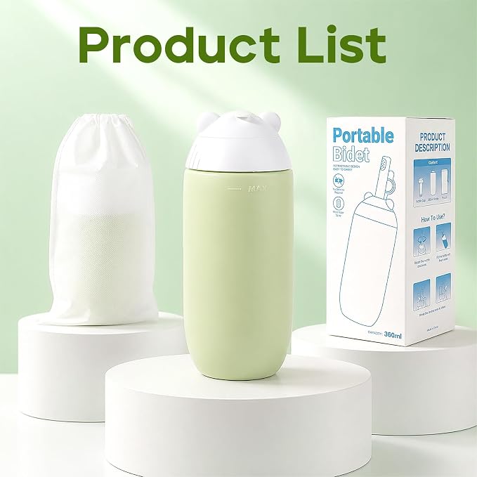 Rotatable Nozzle Portable Bidet – 360ml Touch-Free Nozzle Peri Bottle, Leak-Proof Travel Handheld Bidet for Postpartum Care, Personal Hygiene, Camping & Outdoor Use (Green)