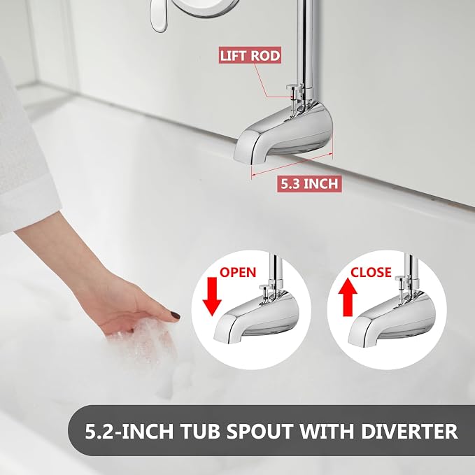 Tub Shower Conversion Kit with Riser and Shower Head, Polished Chrome | 70-Inch SUS304 Shower Riser, 360° Swivel Head, Diverter Tub Spout, Wall Mount