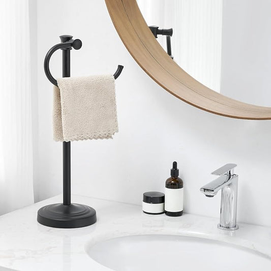 Stand Hand Towel Holder, Countertop Towel Bar, Matte Black | 17 Inch Bathroom Towel Hanger, Freestanding Vanity Counter Top Towel Holder, Towel Ring Hardware Accessories, Stainless Steel