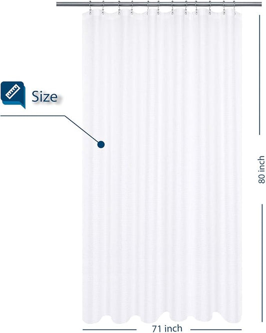 Barossa Design Long Shower Curtain with 80 inch Height, Fabric, Waffle Weave, Hotel Luxury Spa, Water Repellent, Machine Washable, 230 GSM Heavy Duty, White Pique Pattern Decorative Bathroom Curtain