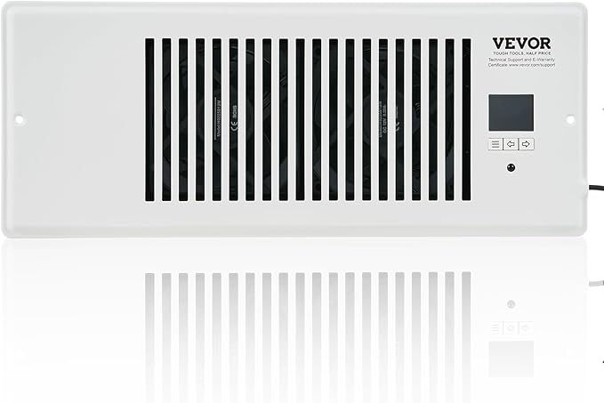 VEVOR Register Booster Fan, Quiet Vent Booster Fan Fits 4” x 12” Register Holes, with Remote Control and Thermostat Control, Adjustable 10-Speed for Heating Cooling Smart Vent, White