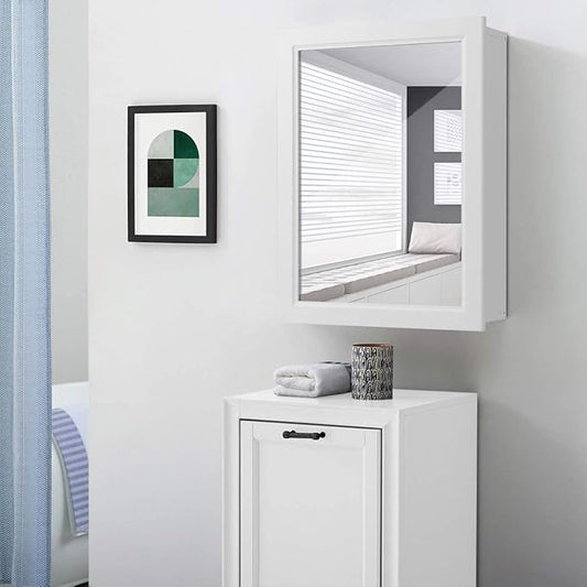 LDAILY LUARANE Bathroom Medicine Cabinet with Mirror, Wall Mounted Mirror Cabinet with Adjustable Shelf, Storage Organizer Cabinet for Bathroom Room Living Room Entryway (White)