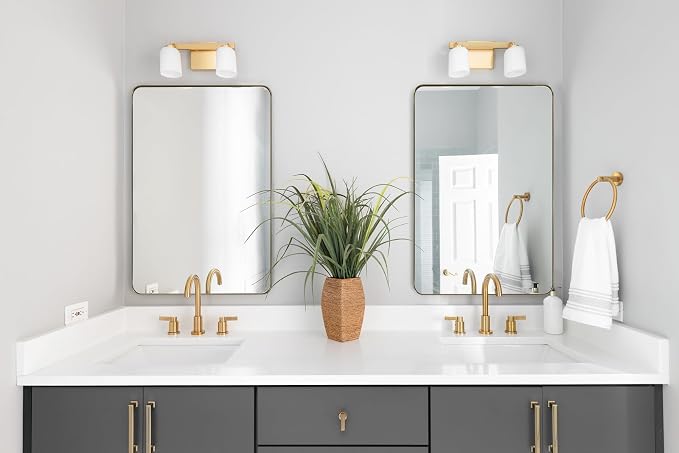 Gold Bathroom Mirror,22x30'' Brushed Brass Metal Frame Rounded Corner Wall Mirror,Rectangle Wall Mounted Mirror Glass Panel Hangs Horizontal or Vertical for Bathroom,Vanity,Washroom