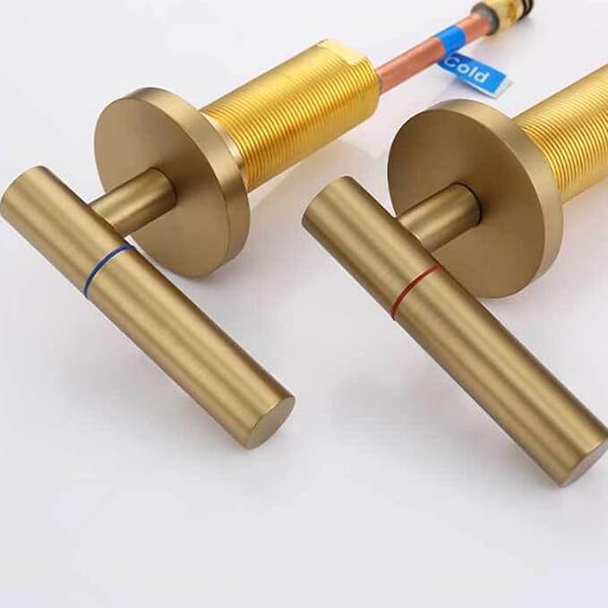 3 Hole Basin Faucets Pull Out Basin Mixer Faucet Brass 2 Mode Hot and Cold Water Double Handle Bathroom Mixer Faucet-Brushed Gold