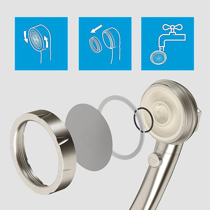 Drill-Free High Pressure Handheld Shower Head with ON/OFF Switch, 3 Spray Modes - Brushed Nickel | 3 Spray Modes with ON/OFF Switch, Detachable Dog Shower Attachment, Pet Shower Wand with Bracket & Hose, Brushed Nickel