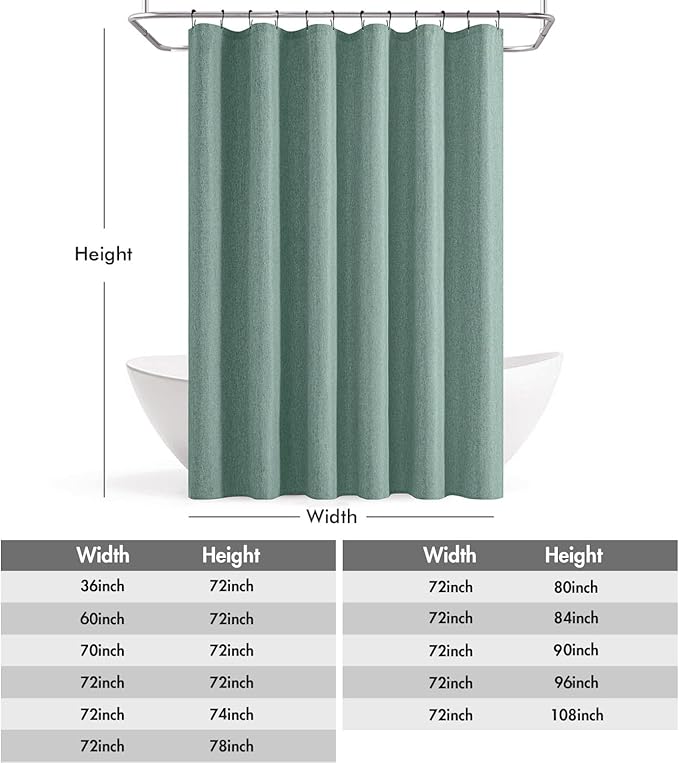 ANRODUO Teal Extra Long Linen Fabric Shower Curtain Set - W72xL96 | Farmhouse Shower Curtain with 12 Metal Hooks, Waterproof Heavy Duty, Button Hole Design, Machine Washable for Bathroom
