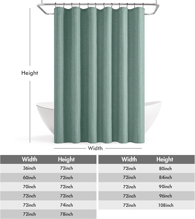 ANRODUO Teal Extra Long Linen Fabric Shower Curtain Set - W72xL108 | Farmhouse Shower Curtain with 12 Metal Hooks, Waterproof Heavy Duty, Button Hole Design, Machine Washable for Bathroom