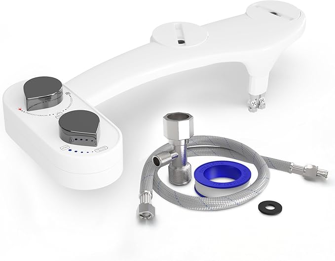 CLEAR REAR Bidet Attachment for Toilet Seat - Non-Electric with Self Cleaning Dual Nozzles, Leak Proof Connectors, Adjustable Water Spray, Rear & Feminine Wash - Hygienic Bathroom Upgrades