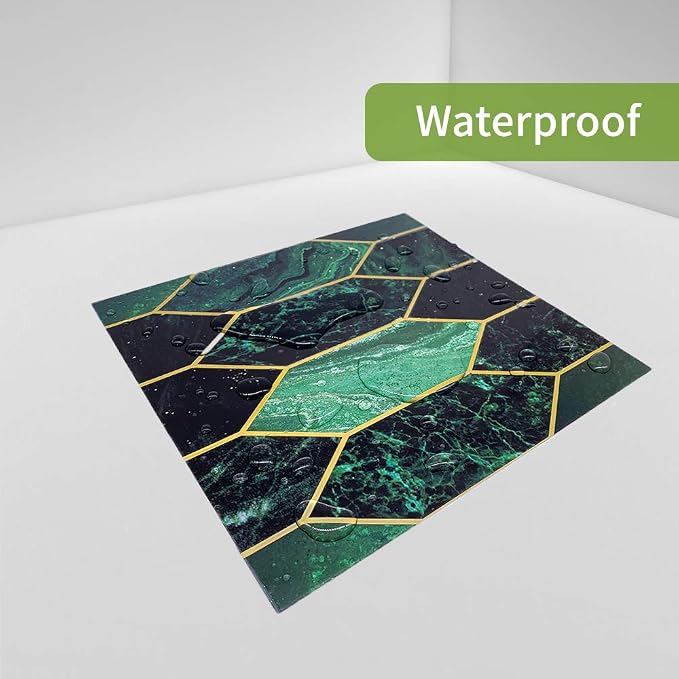 funlife Holographic Emerald Art Deco Peel and Stick Backsplash Self-Adhesive PVC Wall Tiles Easy DIY with Tools for Kitchen Bathroom and Laundry Room 5.9"x5.9"x50-Sheet Hex Emerald