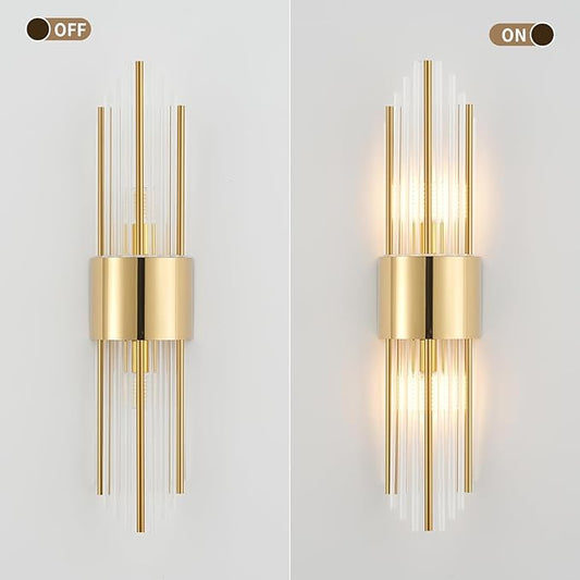 Sconces wall set of 2, Gold sconces wall set of 2, 2-Light Modern Brushed Titanium Gold Wall Sconce, Scones lighting, Modern wall sconces, for Living Room, Bathroom, Vanity, Staircase, Hallway