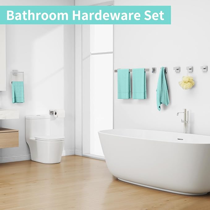 FEILERN 20-Piece Bathroom Hardware Set Brushed Nickel 24 Inch Towel Bar Set | Towel Bar, Towel Racks for Bathroom, Towel Hooks, Toilet Paper Holder, Square Towel Ring, Stainless Steel Wall Mounted