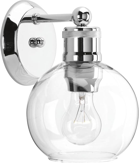 Progress Lighting Hansford Collection 1-Light Clear Glass Coastal Bath Vanity Light Polished Nickel