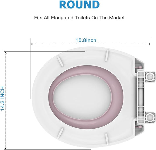 17" Round Pink Toilet Seat with Built-In Potty Training Seat, Soft Quiet-Close Non-Slip Design for Adult and Child, Magnetic Kids Seat and Cover, Easy to Install and Clean for Round Toilets