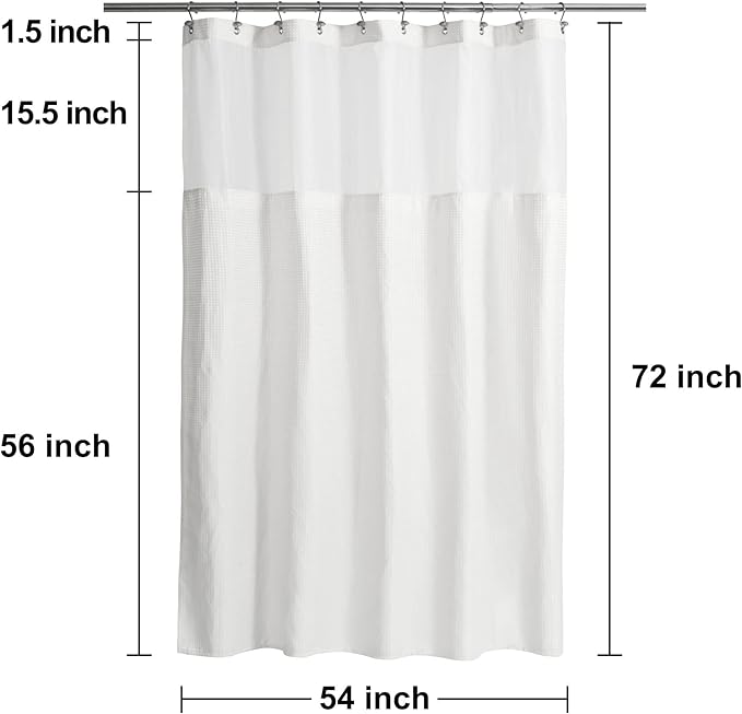 N&Y HOME 54 x 72 Waffle Weave Shower Curtain with Snap-in Liner Set White | 12 Metal Hooks Included, Snap on/off Fabric Liner, Hotel Style & Mesh Top Window, Machine Washable, 54x72 Shower Stall Size