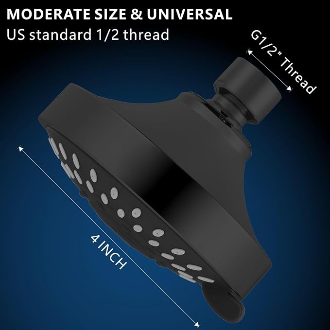High Pressure Shower Head - 5 Spray Modes Powerful Pressure Boosting Showerhead For Bathroom - High Flow Fixed Showerheads (Matte Black)