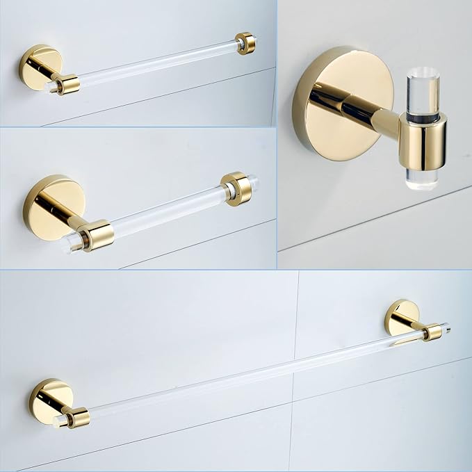 Bathroom Hardware Set Acrylic Gold - Bathroom Accessories Set Towel Bar Towel Rack Set - Wall Mounted Bath Towel Holder Toilet Paper Holder Set 4 Pieces SHUNLI