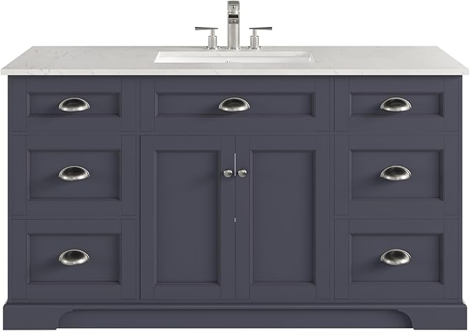 Eviva Epic 60 in. Charcoal Gray Single Sink Bath Vanity with Carrara Quartz Top