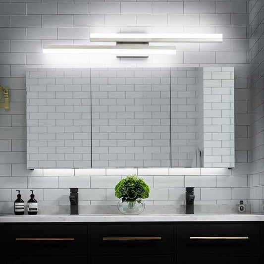 PRESDE 32 Inch LED Bathroom Vanity Light Bar, Modern Brushed Nickel Bath Lighting Fixture Over Mirror Dimmable