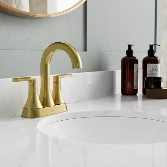 Pfister Vaneri Bathroom Sink Faucet, 4-Inch Centerset, 2-Handle, 3-Hole, NSF Certified, Brushed Gold Finish, LF048VRIBG