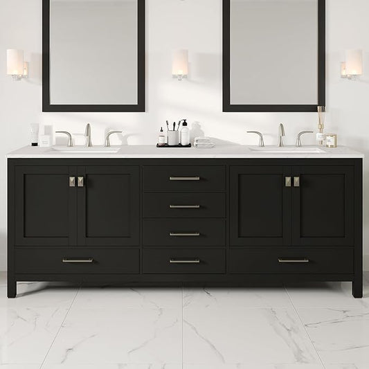 Eviva Aberdeen 84 in. Espresso Double Sink Bath Vanity with Carrara Quartz Top and Undermount Porcelain Sinks