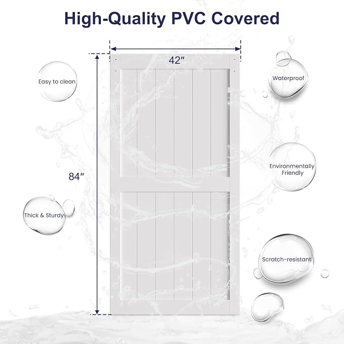SMARTSTANDARD 42" x 84" White Sliding Barn Door with 7FT Silver Hardware | Pre-Drilled Ready to Assemble, Waterproof PVC Coating, H-Frame