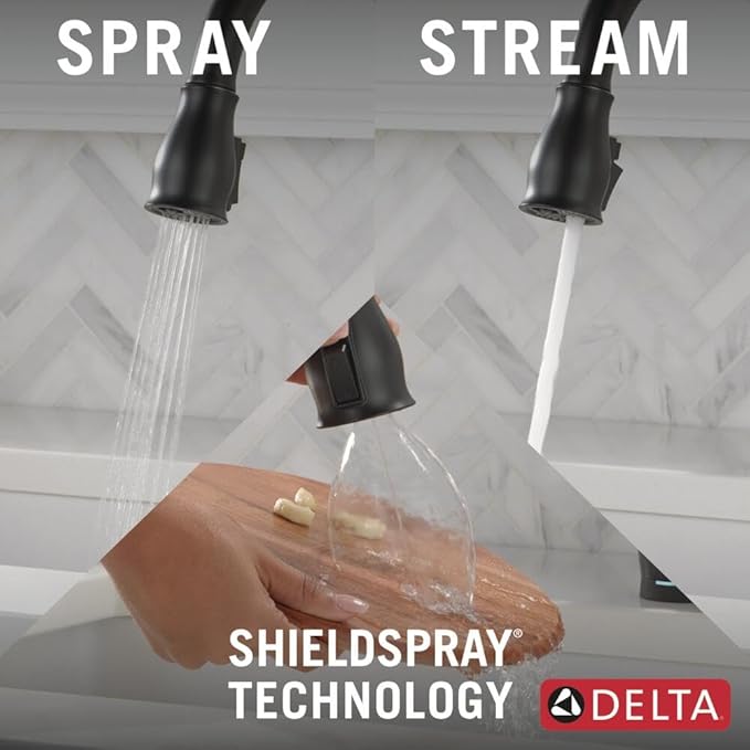Delta Faucet Leland Touch Kitchen Faucet with Touchless Technology, Kitchen Faucet with Pull Down Sprayer, Black Kitchen Sink Faucet, Touchless Kitchen Faucet, Matte Black 9178TL-BL-DST
