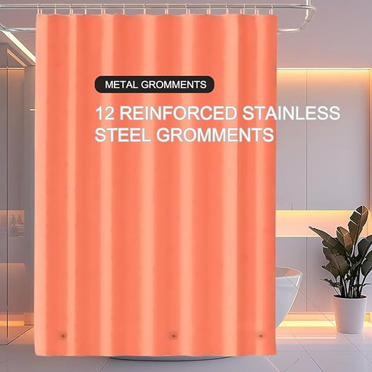 Orange Shower Curtain Liner, 4G PEVA Shower Liner, Plastic Peva Waterproof Shower Curtains, 72x72 inch with Grommet Holes 3 Magnetic Weights
