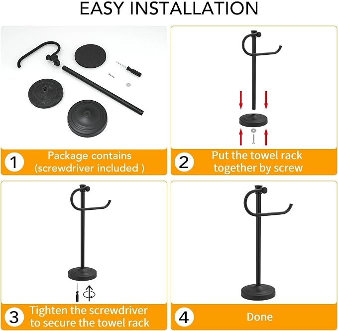 Stand Hand Towel Holder, Countertop Towel Bar, Matte Black | 17 Inch Bathroom Towel Hanger, Freestanding Vanity Counter Top Towel Holder, Towel Ring Hardware Accessories, Stainless Steel
