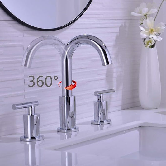 TRUSTMI 2-Handle 8 inch Widespread Brass Bathroom Vanity Sink Faucet with cUPC Water Supply Lines, Build-in Stopper Overflow Pop Up Drain Included,Chrome