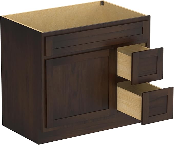 HomeBeyond 36 Inch Bathroom Vanity Base Only, Single Vanity Cabinet with 2 Side Dove-Tailed Drawers, Composable Floor Mount Cabinets Without Top, Rustic Brown