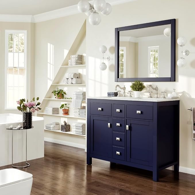 Artemis 44 in. Blue Double Sink Bath Vanity with Engineered Top and Undermount Porcelain Sinks