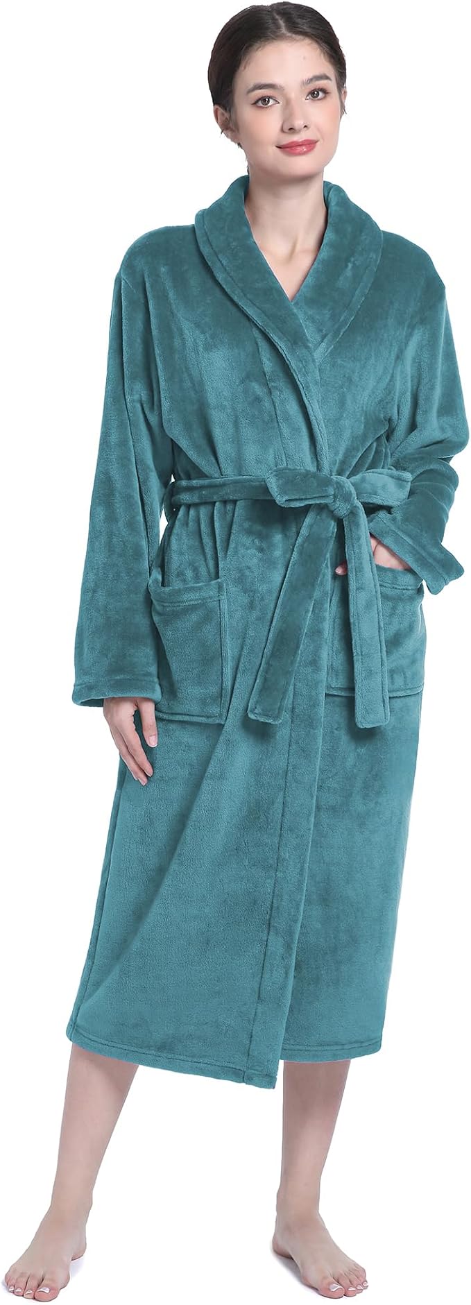 Fluffy Soft Robes for Women, Warm Fleece Womens Robe, Cozy Bathrobe | Plush Bathrobe for Women, Long Fuzzy Lightweight Bath Robe with Pockets for Shower Spa Hotel House Pool