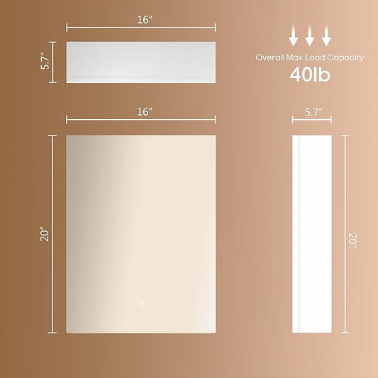 20x16 inch Bathroom Wall Cabinet, Saver Storage Cabinet, Medicine Cabinet with 1 Door and Adjustable Shelves, White(Assembly Required)