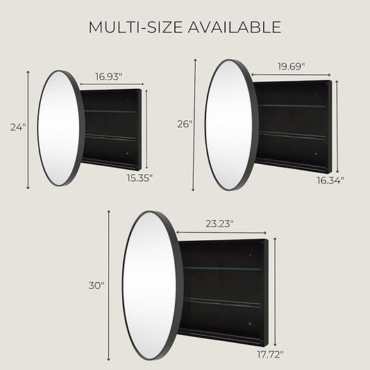 Surface Mount Brushed Nickel Round CircleBathroom Medicine Cabinet with Mirror Circlular Shaped Stainless Steel Metal Framed Medicine Cabinets Bathroom Cabinet with Mirror 24'' Diameter