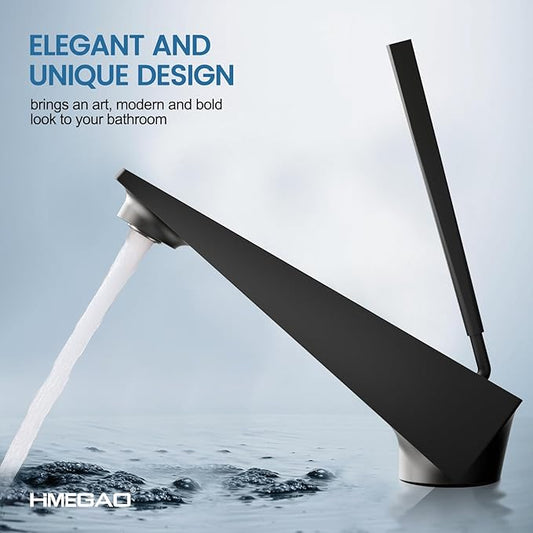 Bathroom Sink Faucet Matte Black, Single Handle Brass Sink Faucet with Unique Design, Single Hole Basin Mixer for Lavatory, Vanity, RV, Modern Farmhouse, Suitable for 1 Hole