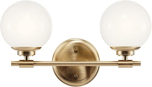Kichler Benno 2-Light Vanity, Modern Light with Opal Glass in Champagne Bronze, for Bathroom or Powder Room (8.75" x 14.75"), 55171CPZ