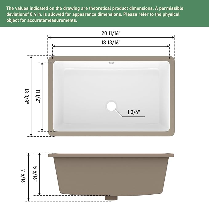 Undermout Bathroom Sink 21" x 13" Bathroom Vanity Sinks Undermount Rectangle White Ceramic Vanity Vessel Sinks with Overflow