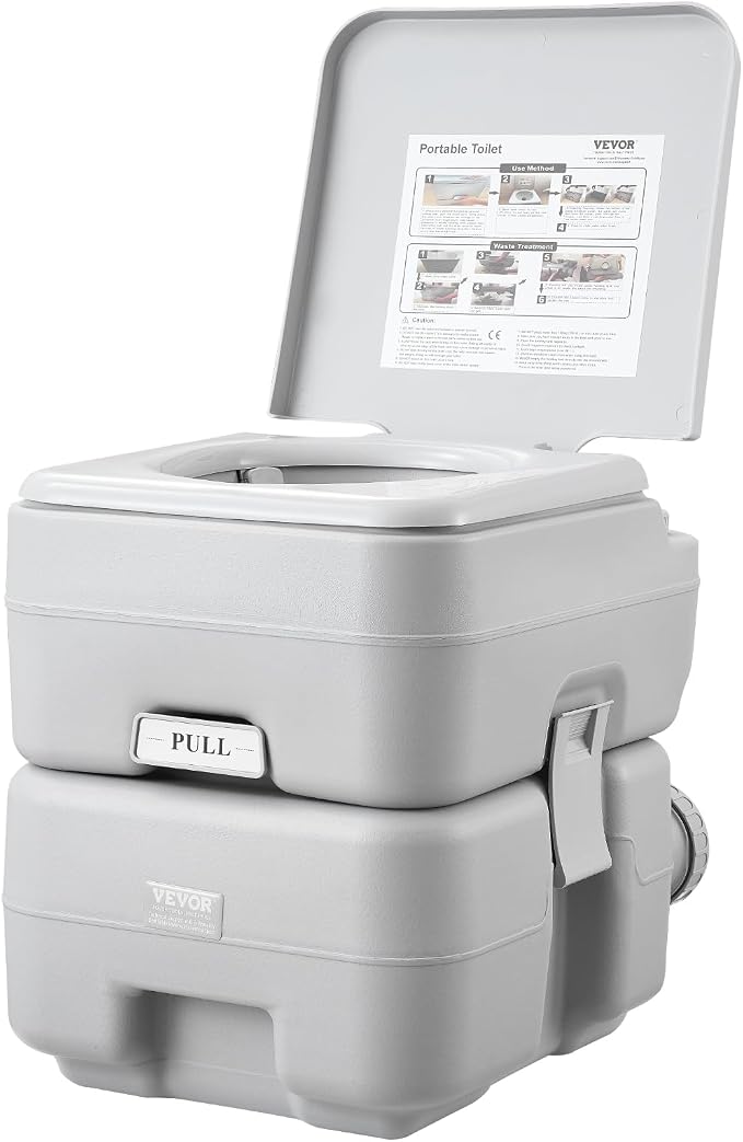 VEVOR Portable Toilet for Camping, RV Toilet with Carry Bag, 5.3 Gal Waste Tank & 3.2 Gal Flush Tank, Push-Button Pressurized Flush Commode, Leak-proof and Odourless Travel Toilet for Camping Car
