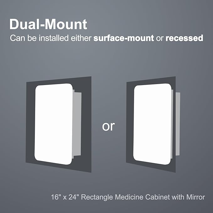 Casaphoria 24" H x 16" W Bathroom Medicine Cabinet with Mirror, Metal Frame Wall Medicine Cabinets Mirrors, Wall Mirror Cabinet, Black