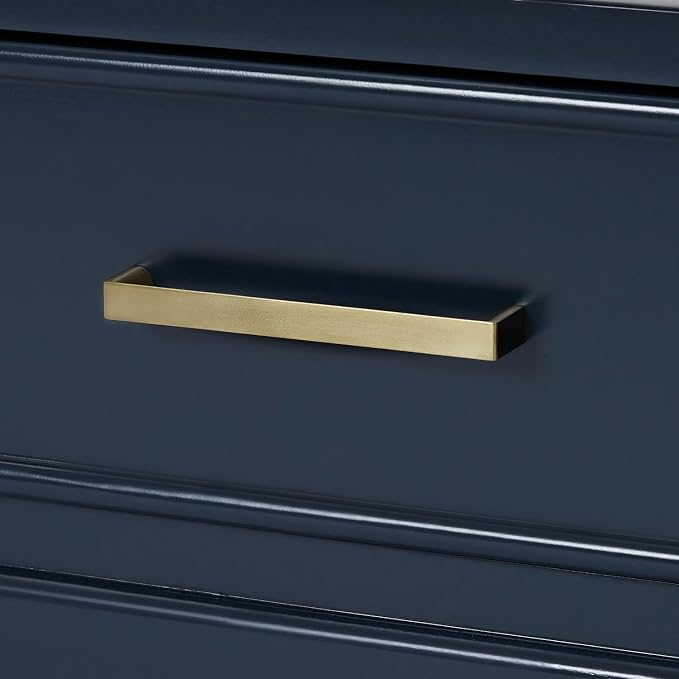 Langford 48-inch Midnight Blue Bathroom Vanity with Center Rectangle Single Sink, Carrara White Quartz Countertop & Backsplash, Solid Wood Frame, Soft-Closing & Dovetail Drawers