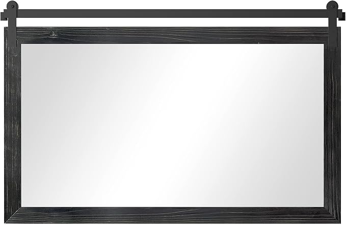 COGOOD Farmhouse Bathroom Mirrors for Over Sink - 30 x 45 Black | Rustic Barn Door Wood Framed Vanity Mirror for Entryway, Living Room, Bedroom, Dresser Wall Decor