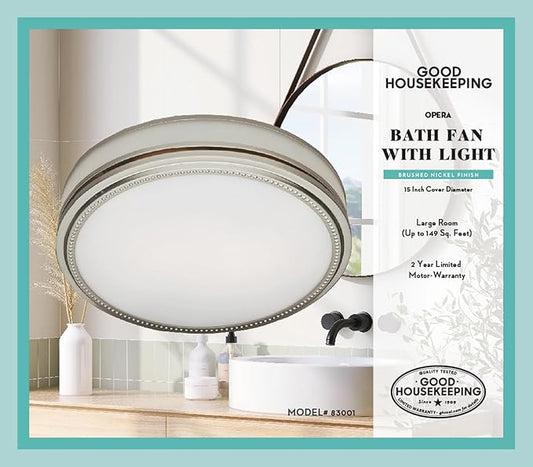 Good Housekeeping Opera (83001) Decorative 110 CFM 3.0 Sones Bathroom Ventilation Exhaust Fan with Light & Night-Light